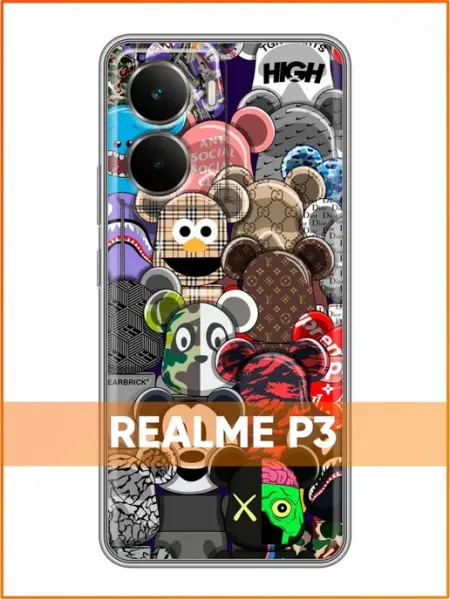 Чехол на Realme P3 с принтом Kaws Case Face