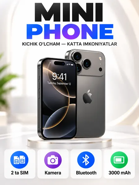 Mini Phone 17 Pro Max 4" мини-смартфон Android Dual SIM, компактный телефон, стиль iPhone