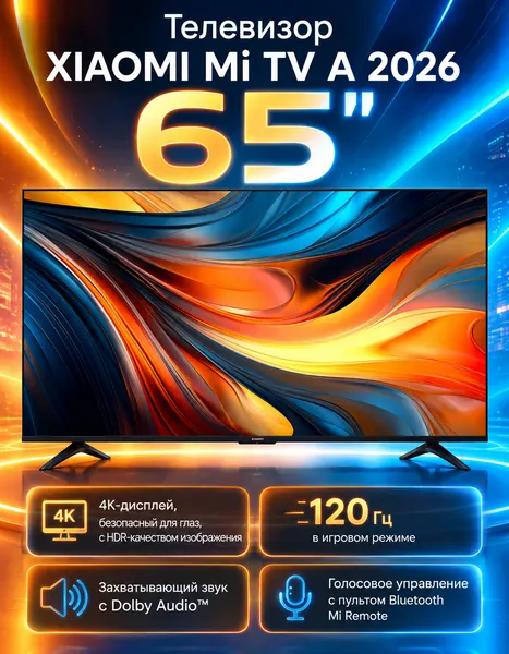 Телевизор Xiaomi TV A 65 2026, 65", 4K UHD, Android TV, Dolby Audio