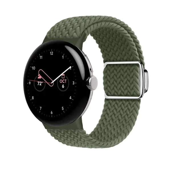 Сменный тканевый ремешок-браслет MyPads Di Tessuto для Google Pixel Watch 2, зеленый, нейлон, классическая пряжка