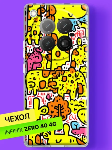 Чехол на Zero 40 Весёлые мультяшки в каракулях Infinix