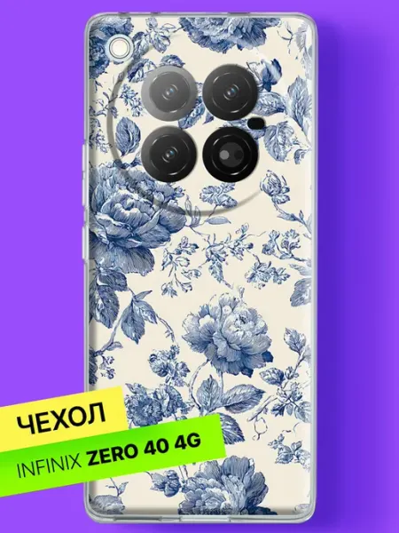Чехол на Zero 40 с принтом Пионы в стиле гжель Infinix