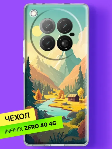 Чехол на Zero 40 с принтом Горный домик у реки Infinix