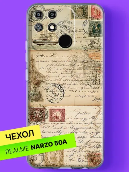 Чехол на Narzo 50A с принтом Винтажные морские письма Realme