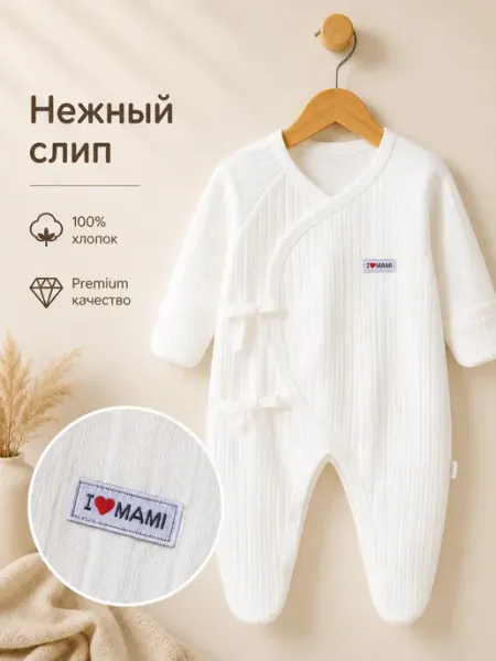 Kinder House Слип для новорожденных с закрытыми ножками и ручками
