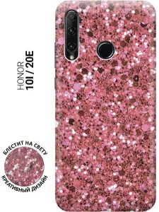 Силиконовый чехол на Honor 10i / 20e / Хонор 10 ай / 20е с эффектом блеска "Розовые пайетки"