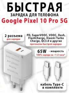 Зарядное устройство для телефона Google Pixel 10 Pro 5G - (быстрая мощная зарядка 65 ватт 65w type-c тайпси)