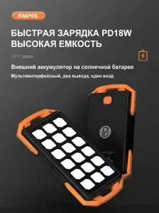 Повербанк 10000 мАч с фонарём и солнечной зарядкой, внешний аккумулятор 18 Вт, повербанк для телефона и повербанк для iPhone