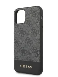 Чехол Guess PU leather на Apple iPhone 11 / Айфон 11 из экокожи с металлическим логотипом 4G Stripe, серый
