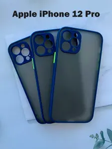 Чехол для айфон 12 про / iphone 12 pro, синий, прозрачный, защита камеры