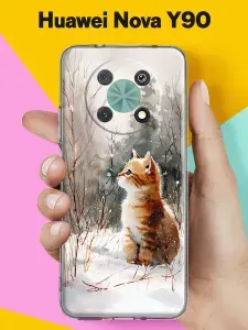 Чехол на Huawei nova Y90 с принтом Котёнок в снегу