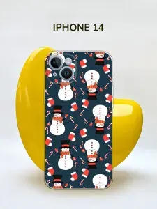 Силиконовый чехол на Apple iPhone 14 / Айфон 14 "Новогодний - Синие снеговики"