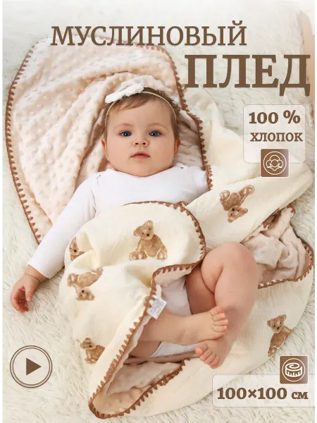 Warm hugs Плед для новорожденных муслиновый в коляску на выписку