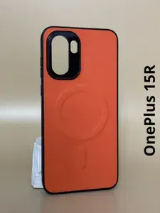 Чехол на OnePlus 15R / OnePlus Ace 6 MagSafe / Чехол ВанПлас 15R / ВанПлас Эйс 6 защита камеры, противоударный магнит Максейф кожа оранжевый