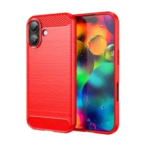 Мягкий защитный чехол красного цвета на iPhone 17, серия Carbon (дизайн в стиле карбон) от Caseport
