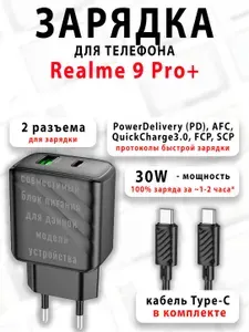Зарядное устройство для телефона Realme 9 Pro+ - (быстрая мощная зарядка 30 ватт 30w type-c тайпси)