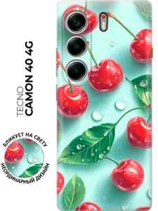 Силиконовый чехол на Tecno Camon 40 4G / 40 Pro 4G с принтом "Спелые вишенки"
