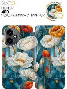 Чехол-книжка на Honor 400 с принтом Витражное дыхание цветов, bkg