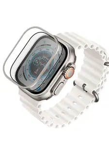 Стекло Uniq Optix DUO на Apple Watch Ultra 49 mm / Эпл Вотч Ультра 49 мм полноэкранное антибликовое с рамкой из нержавеющей стали, прозрачное