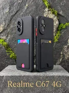 Чехол противоударный с отделением для пластиковых карт на Realme C67 4G с защитой камеры,Cardholder case , Черный