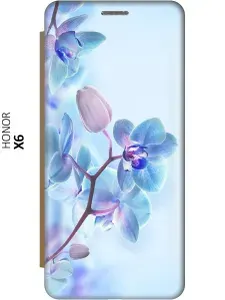 Чехол-книжка на Honor X6 / X8 5G / Хонор Х6 / Х8 5Г c принтом "Синий цветок на синем" золотистый