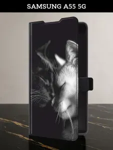 Чехол-книжка на Samsung Galaxy A55 5G (Самсунг А55 5G) с картой кот