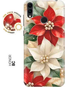 Силиконовый чехол на Honor 8C с принтом "Цветы и бусы"