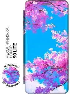 Чехол-книжка на Honor 90 Lite с принтом "Сакура в небе" золотой