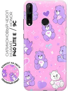 Силиконовый чехол на Honor 9C / Huawei P40 Lite E с принтом "Мишки и сердечки"