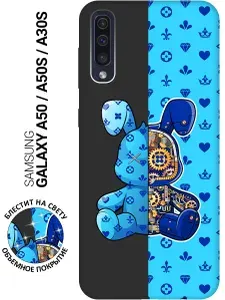 Силиконовый чехол на Samsung Galaxy A50 / A50s / A30s с принтом "Голубой Кролик с механизмом" матовый черный