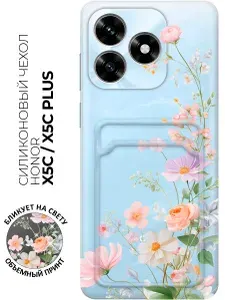 Силиконовый чехол на Honor X5c / X5c Plus с принтом "Поэма о полевых цветах" с карманом для карты прозрачный