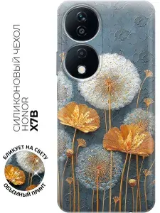 Чехол на Honor X7b с принтом "Одуванчики и листья"