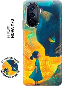 Силиконовый чехол на Huawei nova Y70 с принтом "Девочка и кот"