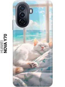 Силиконовый чехол на Huawei nova Y70 с принтом "Отдыхающий котик"