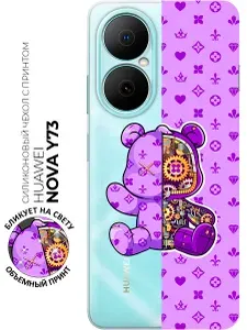 Чехол на Huawei nova Y73 с принтом "Фиолетовый Мишка"