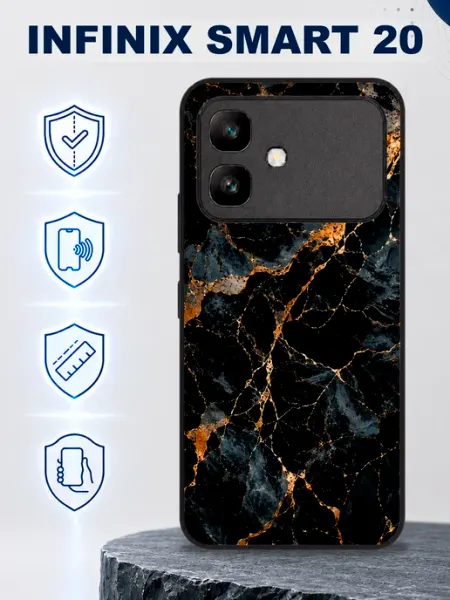 Чехол на Infinix smart 20 с принтом Чёрный мрамор AlexaShop