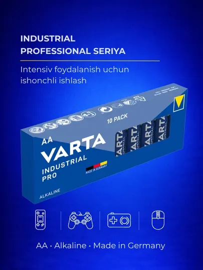 Батарейки VARTA Industrial PRO AA (LR6) щелочные — игрушки, пульты, фонари