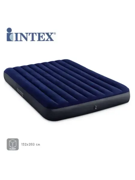 Intex Надувной матрас двуспальный с насосом высокий Интекс