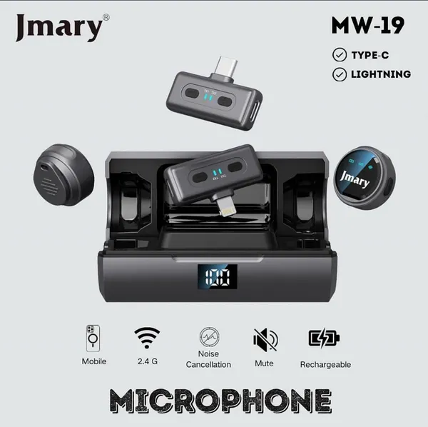 Jmary MW-19 Dual Wireless Microphone ENC | iPhone Lightning + Android Type-C |Микрофон Шумоподавление | 8 ч работы