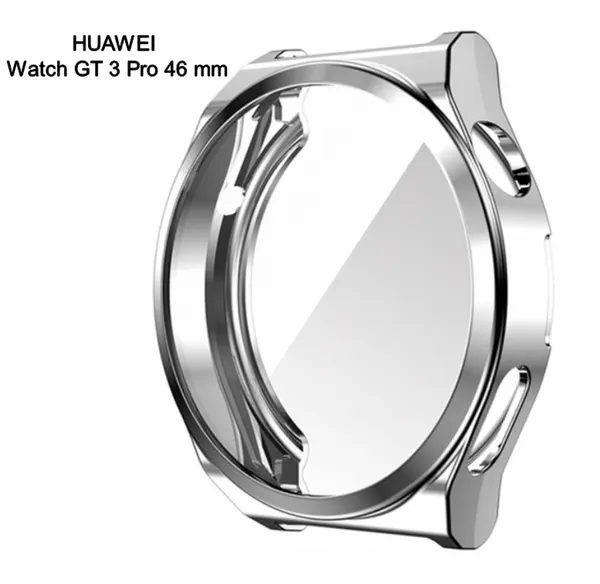 Защитный бампер-чехол MyPads Protect для Huawei Watch GT 3 Pro 46 mm из прочного силикона, серебристый