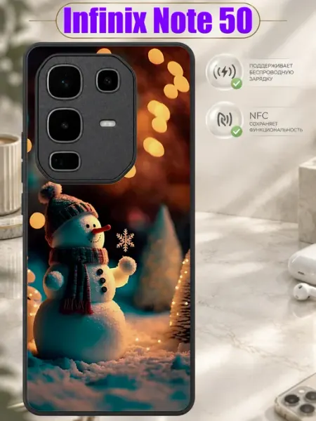 Чехол на Infinix Note 50 с принтом Снеговик в огнях Зачехлись по полной
