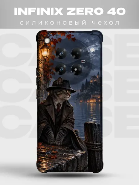Чехол на Infinix Zero 40 с принтом кот в чашке PRINTberries