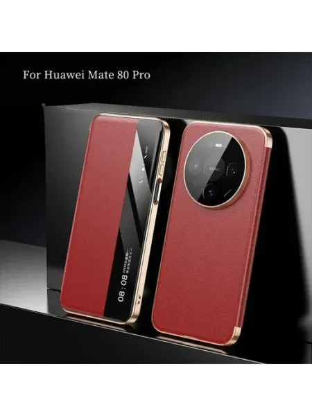 Чехол для Huawei Mate 80 Pro, кожаный, умное окно