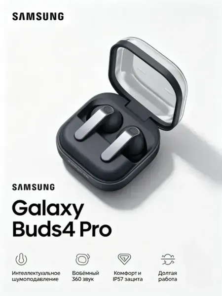 Bluetooth наушники Buds 4 Pro черные для Android с ANC Samsung