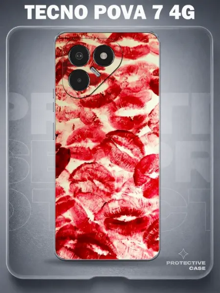 Чехол на Tecno Pova 7 4G с принтом поцелуи губы MeowCase