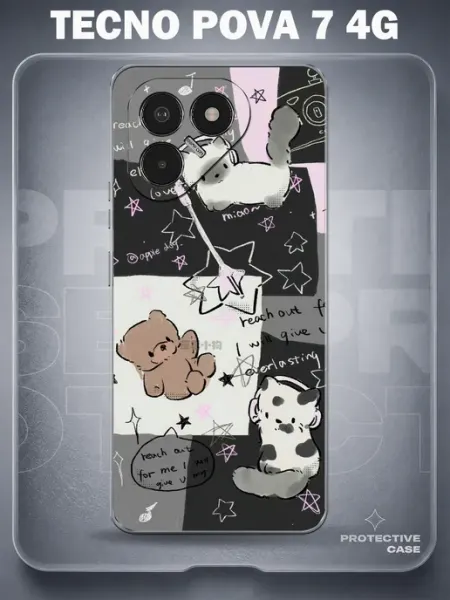 Чехол на Tecno Pova 7 4G с принтом милый зайчик MeowCase