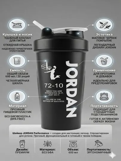 Шейкер MYPROTEIN & JORDAN Performance 600 мл — спортивная бутылка для протеина