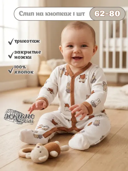 Эскимо. Комбинезон для новорожденных малышей, слип на кнопках