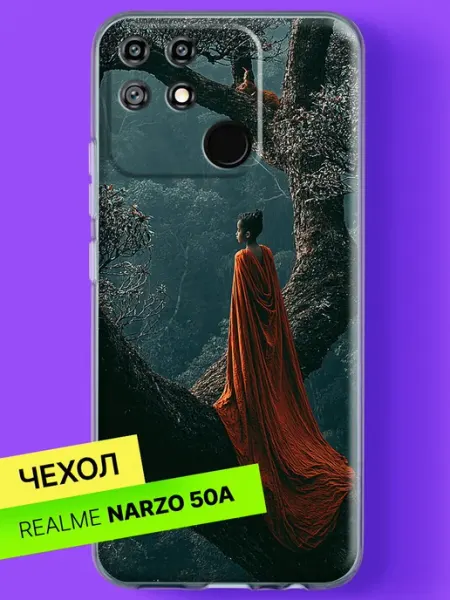 Чехол на Narzo 50A Женщина в красном плаще на дереве Realme