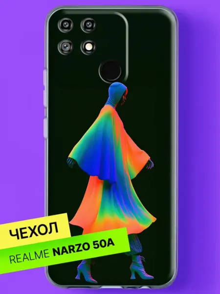 Чехол на Narzo 50A с принтом Радужный силуэт в платке Realme